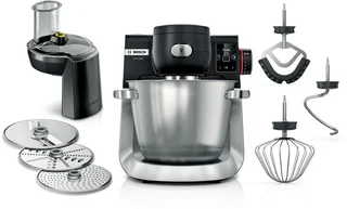Bosch Küchenmaschine Serie 6, 7 Automatikprogramme, integr. Waage, 5,5l Schüssel, Durchlaufschnitzler, Scheiben, Knethaken/Rührbesen/Silikonbesen, spülmasch
