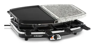 Cloer 6435 Raclette mit Naturstein, 1200 W, 8 antihaftbeschichtete Raclettepfännchen, Geteilte Platte