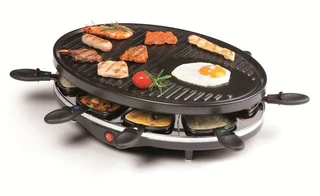 Domo DO9038G Gourmetset Raclette-Grill für 8 Personen - 1200 W - mit Raclette-Pfännchen und Holzspatel - Antihaftbeschichtung