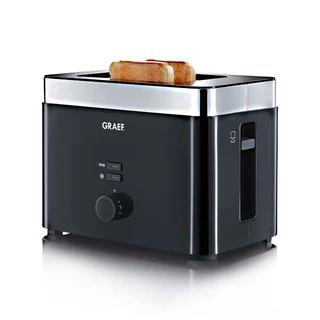 Graef Toaster TO62 Schwarz 2-Scheiben Toaster mit Brötchenaufsatz, Sicherheitsabschaltung, Brotscheibenzentrierung und Krümelschublade