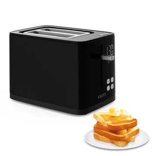 Krups KH641810 Smart'n Light Toaster, Zwei-Scheiben-Toaster, Digitaldisplay, 7 Bräunungsstufen, herausnehmbare Krümelschublade, Countdown, Anhebevorrichtung