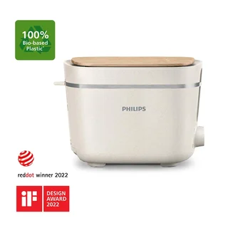 Philips Toaster Eco Conscious Edition - 2 Toastschlitze, 8 Stufen, Brötchenaufsatz, Auftaufunktion, hergestellt aus Altspeiseöl, seidenweiß-matt (HD2640/10)
