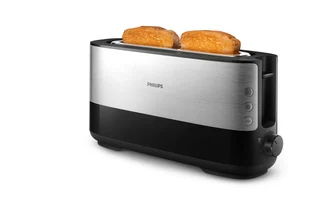 Philips Toaster HD2692/90, 1 langer Schlitz, für 2 Scheiben, 950 W, mit Aufwärm- und Auftaufunktion, integriertem Brötchenaufsatz