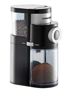Rommelsbacher Kaffeemühle EKM 200 – aromaschonendes Scheibenmahlwerk, Mahlgrad einstellbar von grob bis fein, 2-12 Portionen, Füllmenge Bohnenbehälter 250 g, 110 Wa