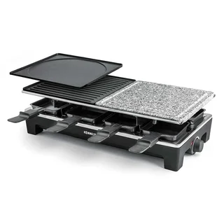Rommelsbacher Raclette Grill RCS – 2 Wendegrillplatten, 1 Steingrillplatte, 8 Pfännchen, 8 Schaber, Antihaftbeschichtung Xylan Plus, stufenlose Temperaturregelung,