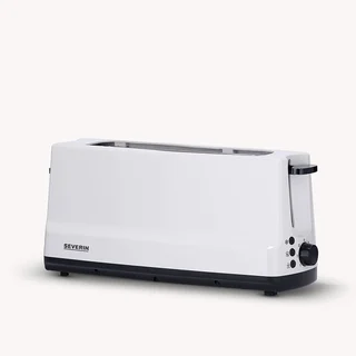 Severin Automatik-Langschlitztoaster, Automatik-Toaster mit Brötchenaufsatz, Edelstahl Toaster zum Toasten, Auftauen und Erwärmen, 800 W, weiß / grau, AT 2232