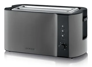Severin Automatik-Langschlitztoaster, Toaster mit Brötchenaufsatz, hochwertiger Edelstahl Toaster mit großen Röstkammern und 1400 W Leistung, Auftau-Funktion,