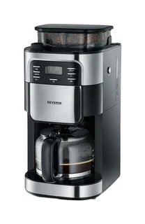 Severin Kaffeemaschine mit Mahlwerk, Kaffeeautomat mit Glaskanne und Timer-Funktion, auch als Filterkaffeemaschine, Glas-Kaffeekanne für 8 Tassen, 1000 Watt,