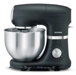 Severin Küchenmaschine mit Waage, große Knetmaschine für bis zu 3 kg Kuchenteig, robuste Teigmaschine mit Knethaken, Flachrührer und Schneebesen, 1.000 W, sch