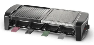 Severin Raclette-Grill mit Naturgrillstein und Grillplatte, Raclette mit antihaftbeschichteter Grillplatte, Tischgrill für 8 Personen, max. 1.400 W, Edelstahl