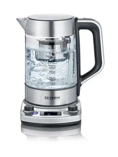 Severin Tea Maker mit Auto-Liftfunktion, Wasserkocher mit Temperatureinstellung und Quick-Boil-Funktion, Glas Wasserkocher für bis zu 1,7 l Wasser oder 1 l Te