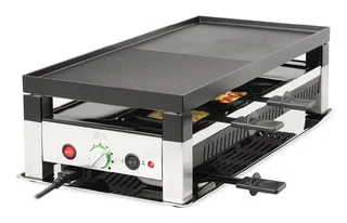 Solis Raclette Typ 791, 8 Raclettepfännchen, 1400 W, 5in1: Raclette, Tischgrill, Crépe, Mini Wok, Pizza