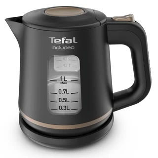Tefal KI5338 Includeo Wasserkocher, Fassungsvermögen 1 L, Anti-Rutsch-Griff, einfach abzulesende Wasserstandsanzeige, 360°-Drehsockel, herausnehmbarer Filte