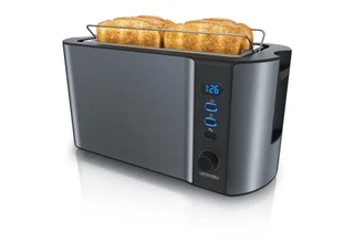 Arendo Toaster Edelstahl, Langschlitz, Display mit Restzeitanzeige, Krümelschublade, 2 lange Schlitze, für 4 Scheiben, 1500 W, Defrost Funktion, Wärmeisolier