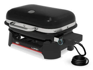 Weber Lumin Compact Tragbarer Kompakter Elektrogrill, Bis zu 315 °C, mit Deckelthermometer, Porzellanemaillierte Gusseisenroste, 43 x 32 cm Grillfläche, Sch