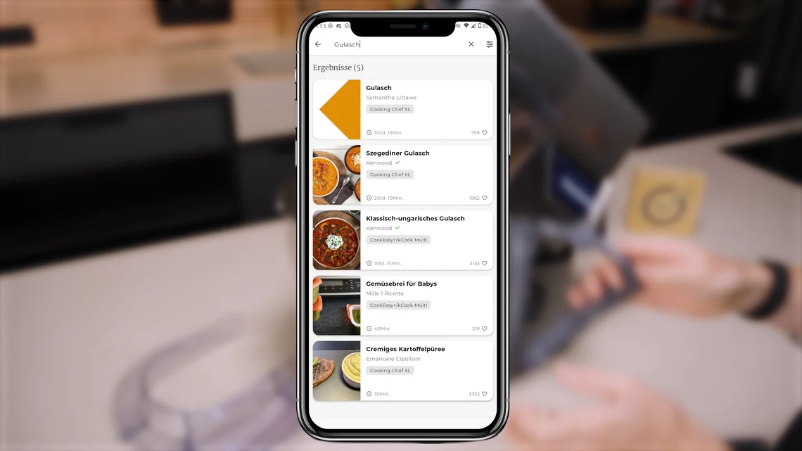Solide App mit Luft nach oben: Erst einmal mit der Kenwood & Me-App verbunden, offenbart sich eine gute Auswahl an Rezepten und rudimentären Funktionen mit Verbesserungsbedarf.